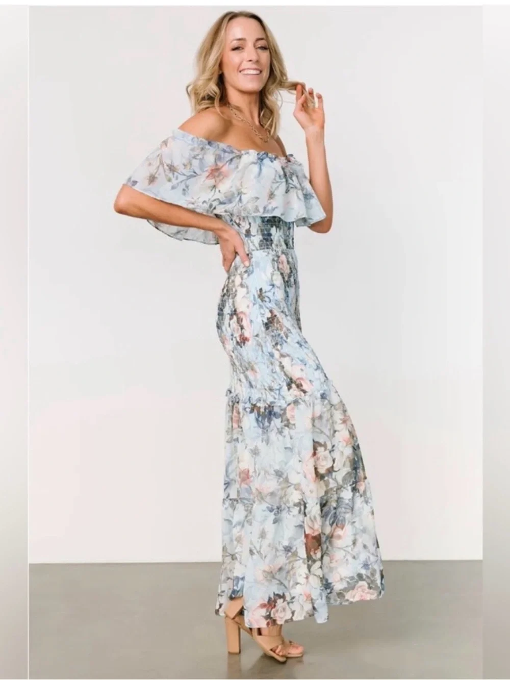 Baltic Born Blue Floral Midi Dress Medium Maternity